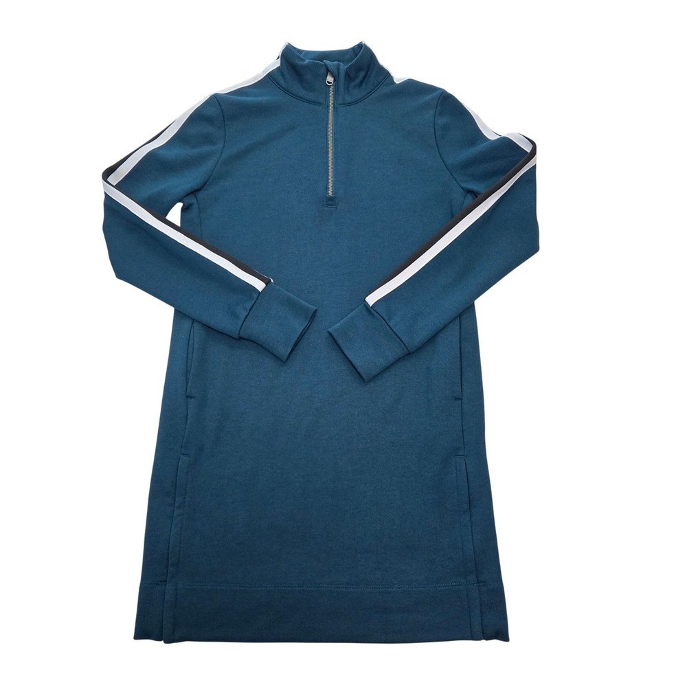 Athleta Teal Blue Quarter Zip Sweatshirt Dress Racing Stripe Petite XSP